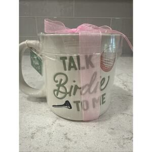 TALK BIRDIE TO ME 20oz Ceramic Mug NEW by Sunday Morning Pink Bow & Gift Tag NEW
